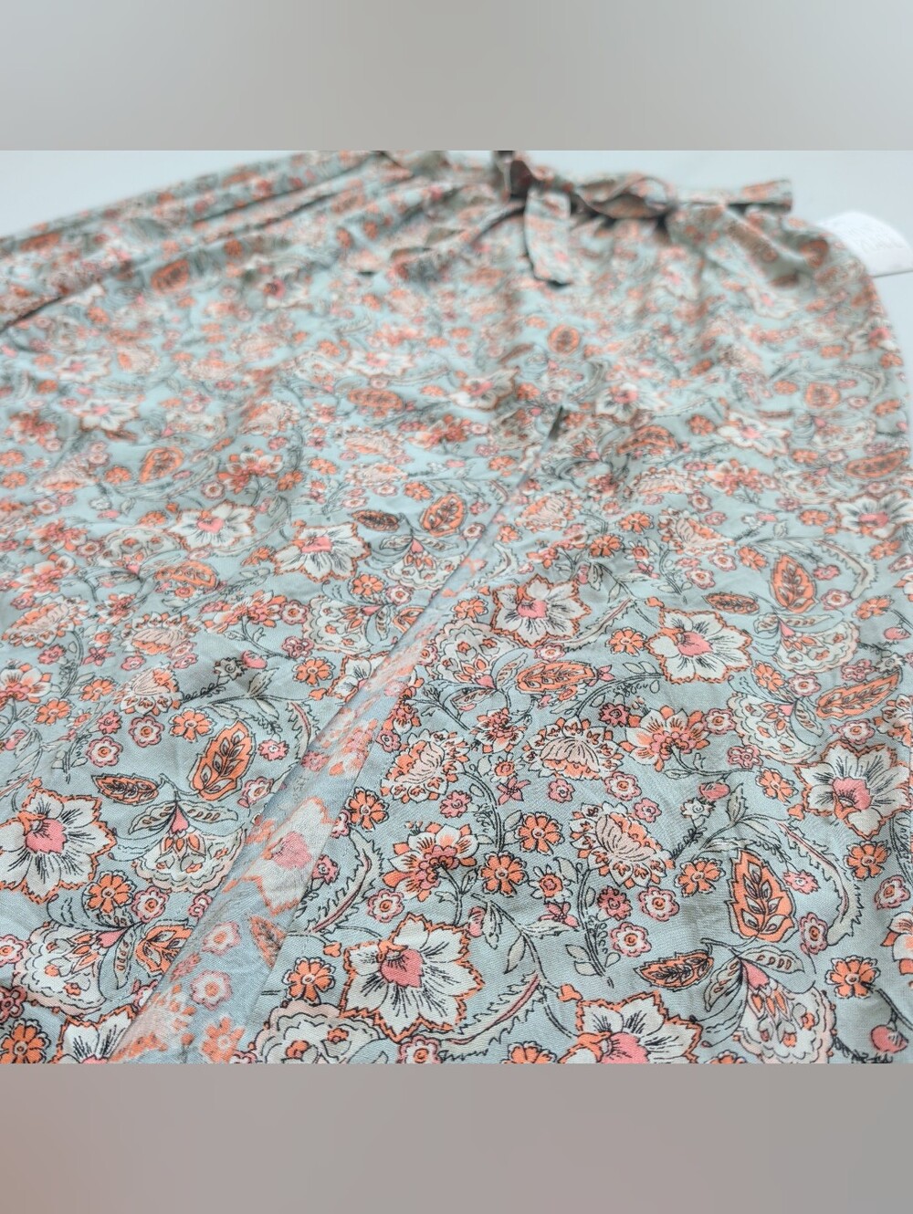NWT Patrons of Peace Sage Peach Floral Double Slit Tie Waist Maxi Skirt Medium - Picture 7 of 7